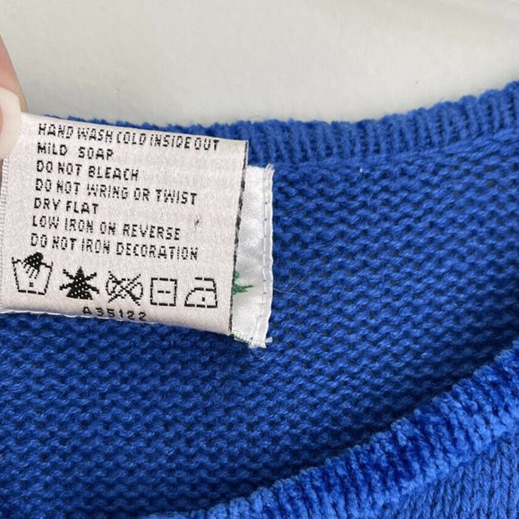 Vtg Quacker Factory Blue Embellished Full Zip Boucle Trim Angel Sweater - Picture 7 of 7